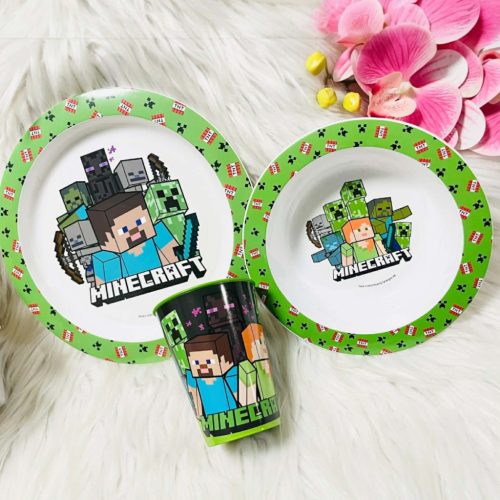 Minecraft Pixelcraft étkészlet, micro műanyag szett, pohárral 260 ml