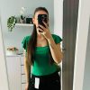 Cristina zöld fodros ujjú bordázott póló