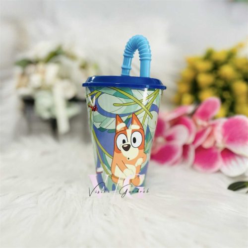 Bluey szívószálas műanyag pohár 430ml