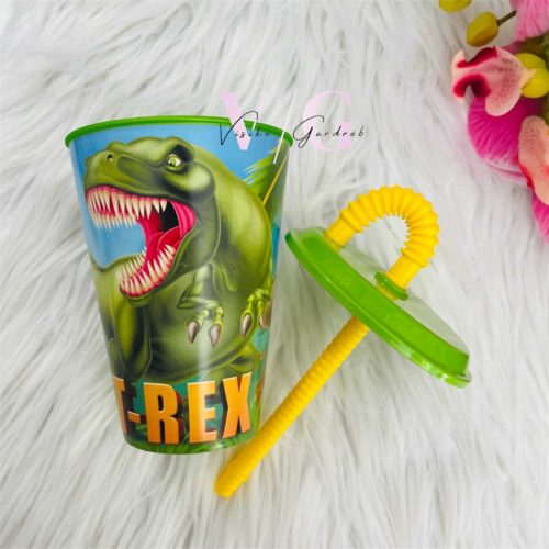 Dinoszaurusz T-Rex szívószálas pohár, műanyag 430 ml